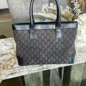 Gucci blk canvas and leather tote